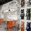 Industrial Modern Restaurant Interior With Concrete Walls Metal Lights And Orange Chairs