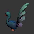 Blue Peacock With Spread Tail Feathers Featuring Blue And Purple Eye Patterns And Orange Feet 3d model
