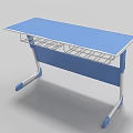 Blue And White Foldable Desk With Flat Top And Metal Legs Design