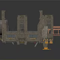 Industrial Facility Interior with Red Pipes Metal Structures and Yellow Grilles