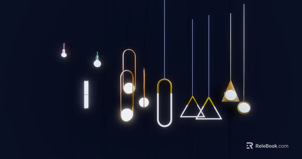 Modern Hanging Lighting Combinations with Geometric Shapes Circular Triangular Loop and Warm Cool White Illumination 3d model 