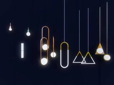 Modern Hanging Lighting Combinations with Geometric Shapes Circular Triangular Loop and Warm Cool White Illumination 3d model