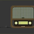Vintage Radio Design With Orange Case Green Grill Panel Display Screen And Knobs