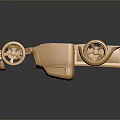 Golden Vintage Race Car Model With Frame Structure And Reflective Dark Background