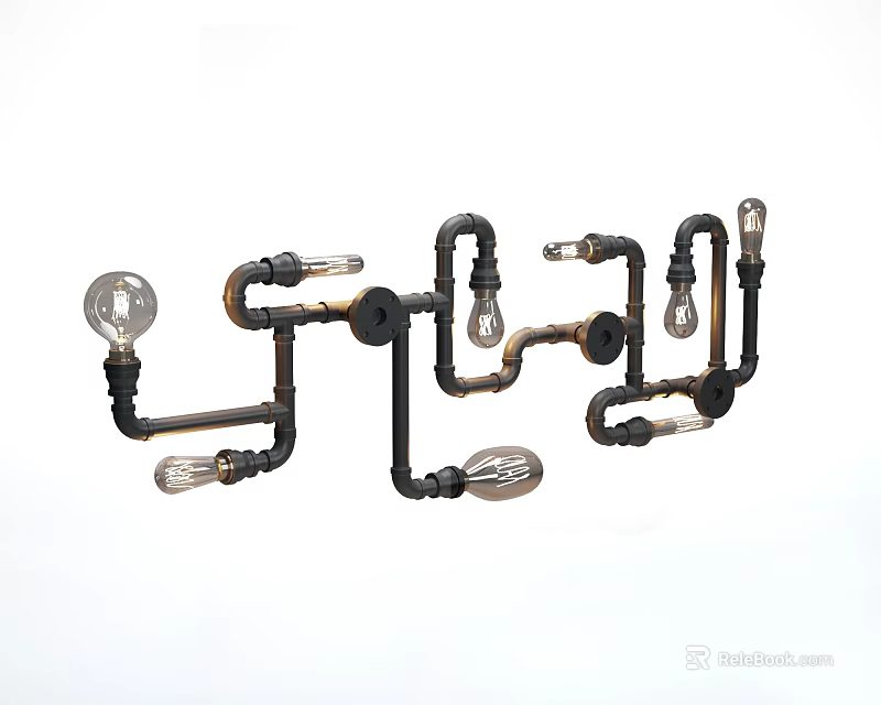 Industrial Style Decorative Wall Light With Black Pipe Structure And Multiple Bulbs 3d model 