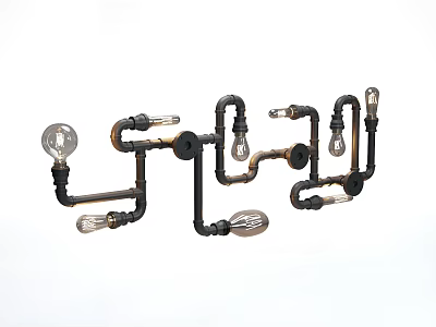 Industrial Style Decorative Wall Light With Black Pipe Structure And Multiple Bulbs 3d model