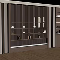 Modern Wooden Display Cabinet Interior With Shelves Decorative Items Books And Built-in Lighting