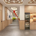 Traditional Hot Pot Restaurant Interior With Red Lanterns Cherry Blossom Decorations And Bar Counter
