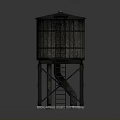 Traditional Round Water Tower Architecture With Metal Support Frame Roof And External Ladder Design