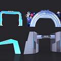 Modern Blue Archway Design With Space Themed Elements And Lighting Effects 3d model