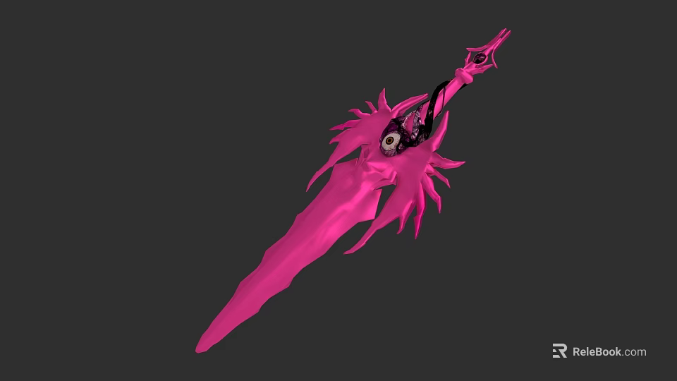 Pink Decorative Sword With Spiked Structure And Eye Ornament For Fantasy Battle 3d model 