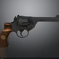 Close Up View Of Classic Revolver With Wooden Grip And Metal Body