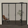 Modern Interior Folding Doors With Black Frame And Vertical Glass Panels
