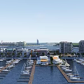 Harbor Scenery With Sailboats Docked At Marina And Surrounding Buildings Under Clear Sky