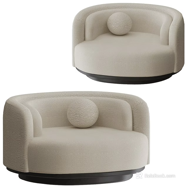 Modern Beige Upholstered Single Sofa With Rounded Design And Circular Cushion 3d model