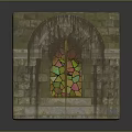 Antique Stone Cube Structure With Arched Stained Glass Windows Design