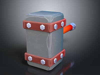 Sturdy Weapon Hammer With Gray Metal Head Red Straps And Metal Bolts Handle Design 3d model