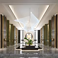 Elegant Hotel Lobby Interior With Chandelier Marble Floor Green Plants And Decorative Columns