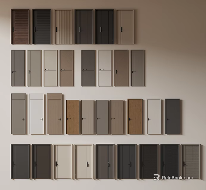 Various Color Flush Doors With Different Styles For Home Interior Design 3d model