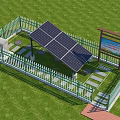 Solar Panel Installation Area With Green Grass White Fence Stone Path And Information Board 3d model