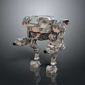 Camouflage Four Legged Mechanical Robot 3D Model With Articulated Joints Armored Body And Weapon Components