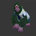 Anthropomorphic Gorilla Character With Purple Fur Wearing Glasses And White Coat With Yellow Green Accents