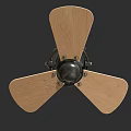Wall Mounted Electric Fan with Wooden Blades and Black Metal Body Design