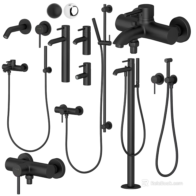 Stylish Modern Black Bathroom Kitchen Faucets With Various Styles And Accessories 3d model 