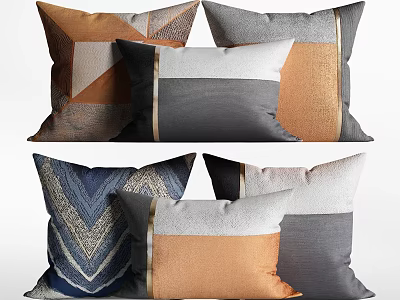 Stylish Geometric Pattern Pillows In Gray Orange Blue With Modern Design 3d model