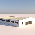 Single Story Industrial Warehouse Building With White Exterior Metal Roof Side Windows And Sliding Doors