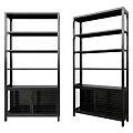 Modern Black Metal Shelving Units With Multiple Shelves And Bottom Cabinet Doors