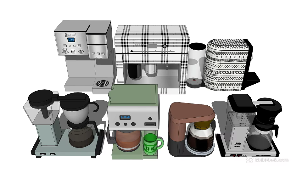 Essential Modern Kitchen Appliances Including Coffee Maker Toaster Blender And Kettle 3d model 