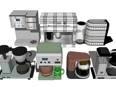 Essential Modern Kitchen Appliances Including Coffee Maker Toaster Blender And Kettle 3d model