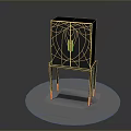 Modern Luxury Black Cabinet With Gold Geometric Patterns Slender Gold Legs On White Base