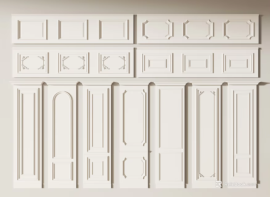 Classic White Wall Paneling Featuring Various Decorative Designs And Patterns For Home Interiors 3d model