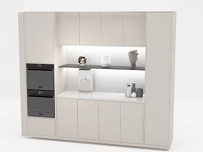 Modern White Wine Cabinet With LED Lighting Open Shelves And Decorative Items 3d model