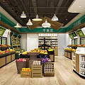 Fresh Fruit Store Interior With Various Fruits Display And Dried Fruits Section