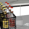 Assorted Bottles in Metal Wire Basket with Paper Towels on Counter