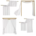 Elegant White Bed Canopy Design With Wooden Frame And Hanging Curtain