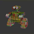Rusty Orange Robot Character With Large Eyes Tracked Treads And Metallic Texture Design