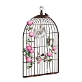 Birdcage Shaped Photo Display With Pink Roses And Hanging Pictures For Vintage Home Decor