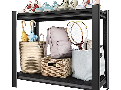 Multi Tier Storage Shelf Organizing Shoes Backpack And Tennis Rackets With Storage Baskets 3d model