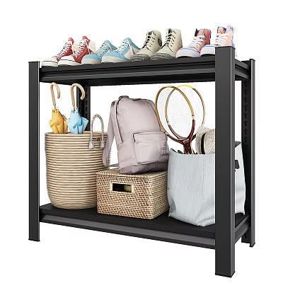Multi Tier Storage Shelf Organizing Shoes Backpack And Tennis Rackets With Storage Baskets 3d model