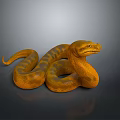 Coiled Yellow Reptile Snake With Orange Brown Patterns On Gray Reflective Background