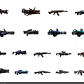 Assorted Modern Weapons Featuring Colorful Designs And Different Types