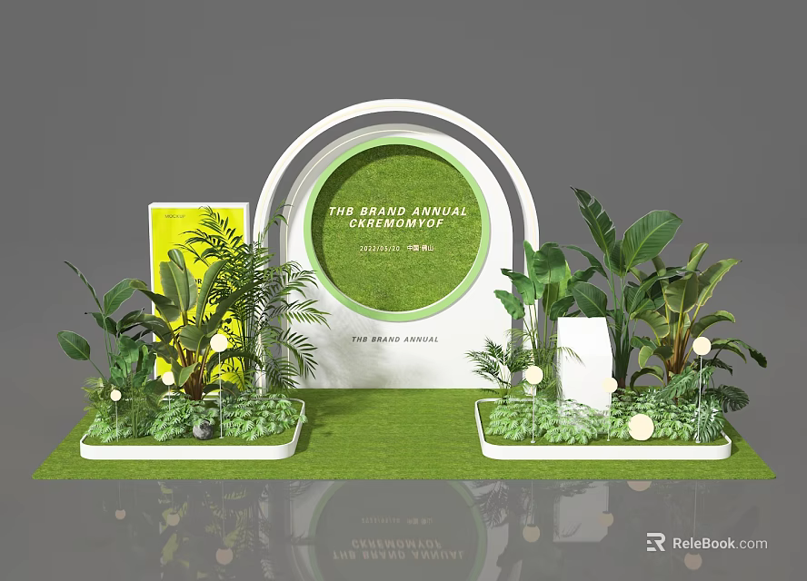 Spring Annual Market Photo Spot With Circular Archway Green Grass And Lush Plants 3d model 