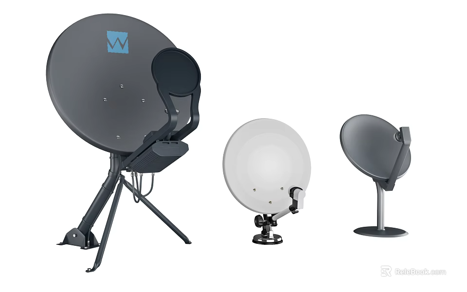 Different Satellite Dish Types With Various Mounting Stands and Colors 3d model 