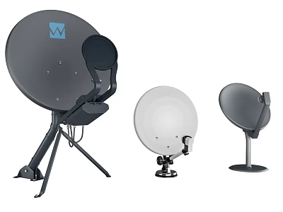 Different Satellite Dish Types With Various Mounting Stands and Colors 3d model