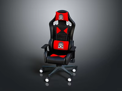 Ergonomic Black Red Gaming Chair With Pattern Adjustable Backrest And Wheels 3d model