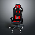 Ergonomic Black Red Gaming Chair With Pattern Adjustable Backrest And Wheels 3d model
